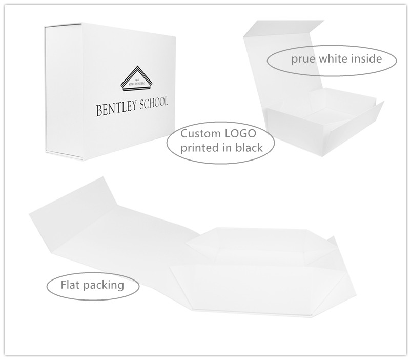 white foldable box with black logo