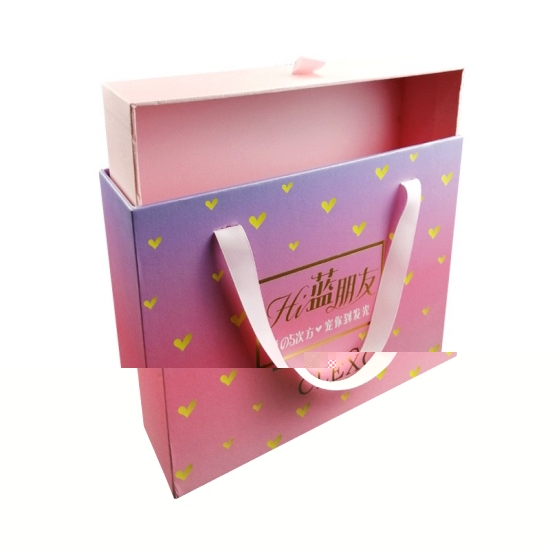 large size sliding drawer gift box with ribbon handle