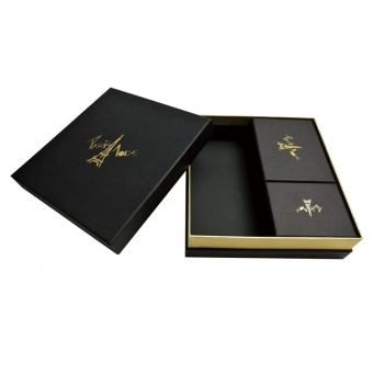 Custom black box within small box gold cuff lid and base box