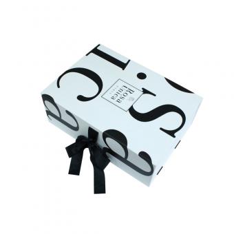 white chipboard flat pack large folding gift box with ribbon